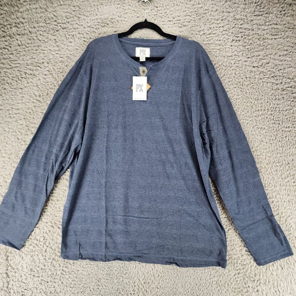 PX Shirt Mens XXL Blue Long Sleeve Pullover Button Henley *NWT*